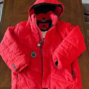 Obermeyer Kids Red Puffer Ski Winter Snow Jacket Coat hood compass I-Grow Size 8
